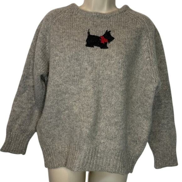 Women's Gray Scottie Dog Preppy Cottage Core Warm Pullover Sweater Small - Picture 1 of 4